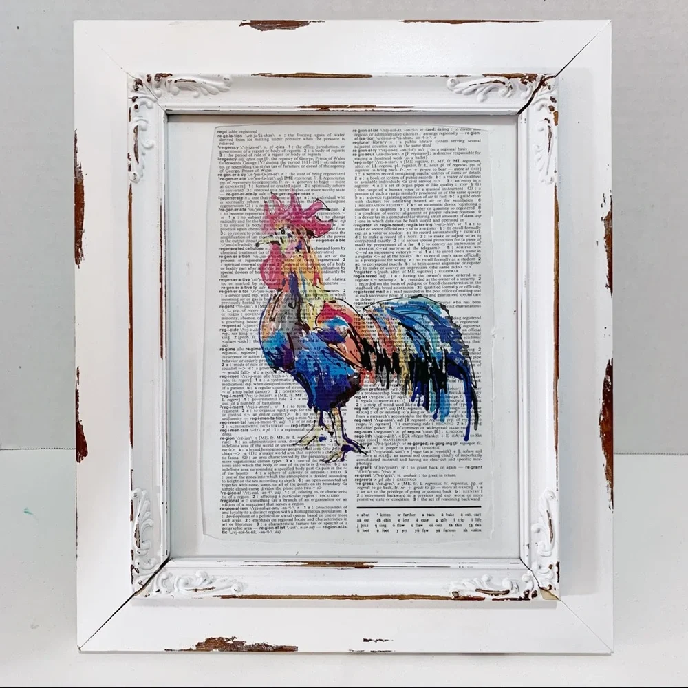 Dictionary Art Print, Rooster, Vintage Art Print, Dictionary Print